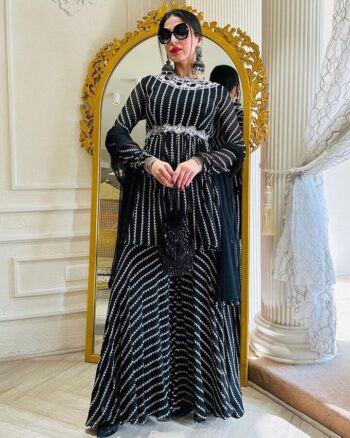 black havy Faux Georgette Digital Print and  Sequnce with Thred work suit and Palazoo