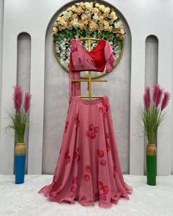 peach Tebby Orgnza silk with mono banglory  Digital print  hand Foil Lehengha choli