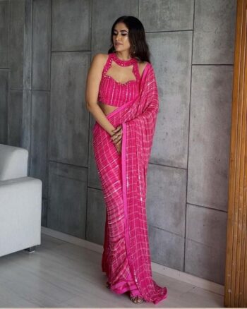 PARTY WEAR BEUTIQUE STYLE PRINT WITH DOUBLE SEQUANCE WORK SAREE WITH  MIRROR BLOUSE