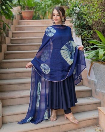 BLUE REYON Georgette  beautiful ANARKALI SUIT  with duppta